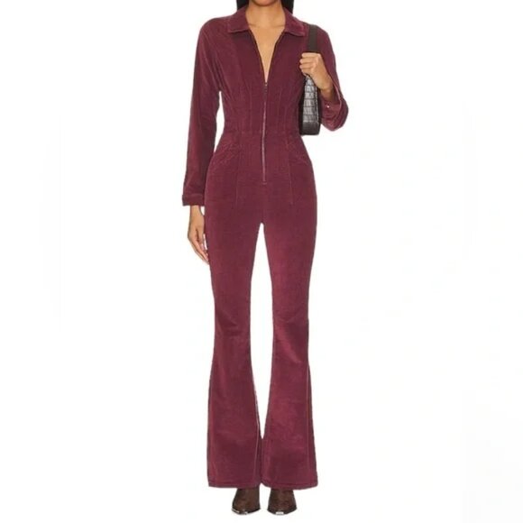 new FREE PEOPLE We The Free Cordovan Jayde Cord Flare Jumpsuit 5T3 - Picture 1 of 6